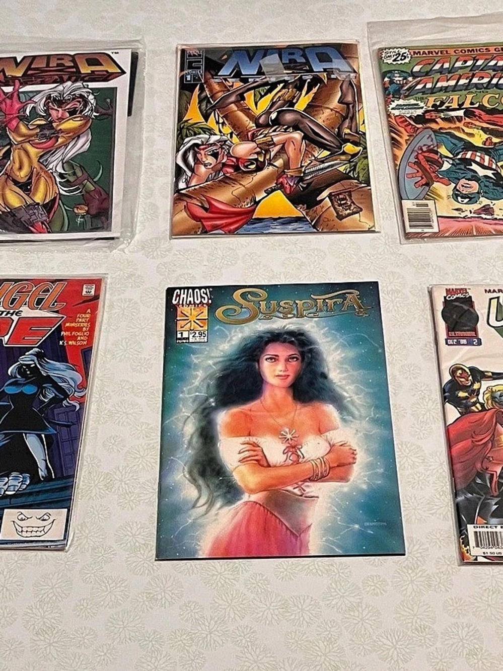 Mixed lot of six vintage comics from Marvel, DC, Entity and Chaos! Comics, spann